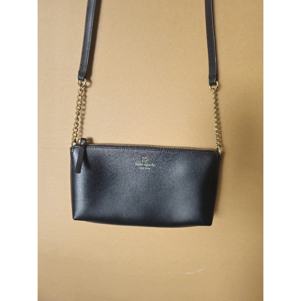 Kate Spade NY Sawyer St Small Black Crossbody Bag Gold Hardware Zip Chain Strap